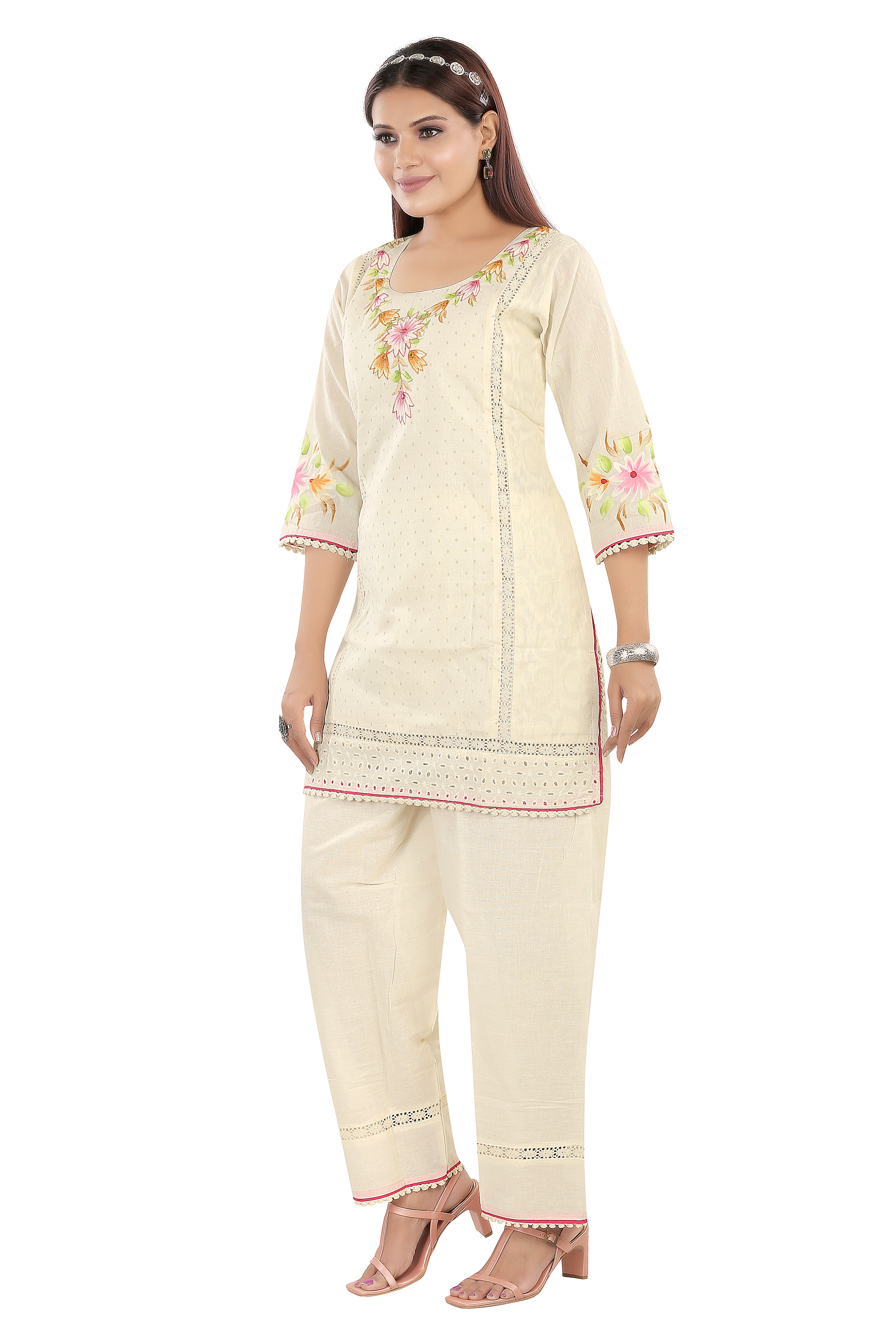 Floral EMB Kurti Set