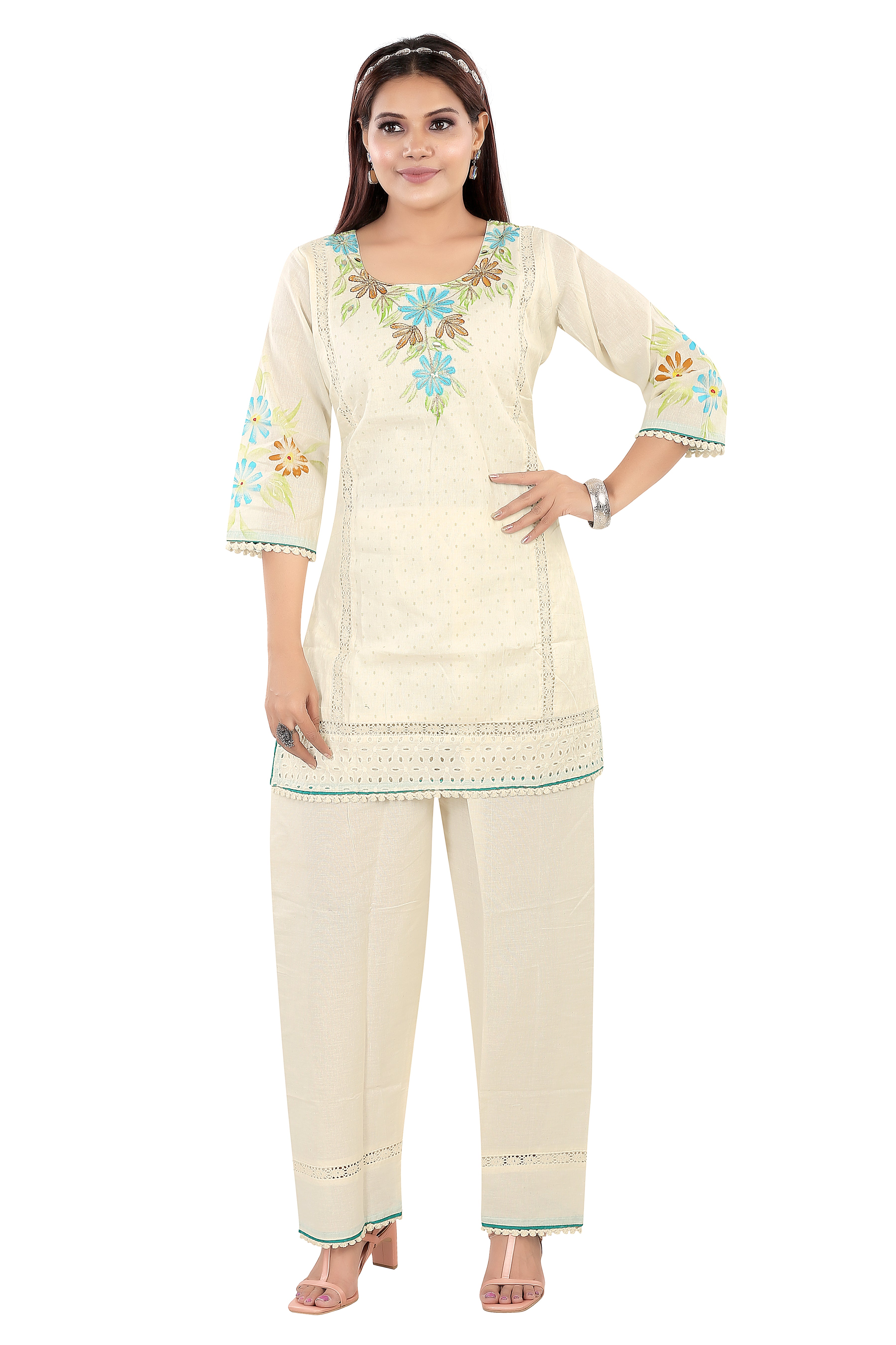 Floral EMB Kurti Set