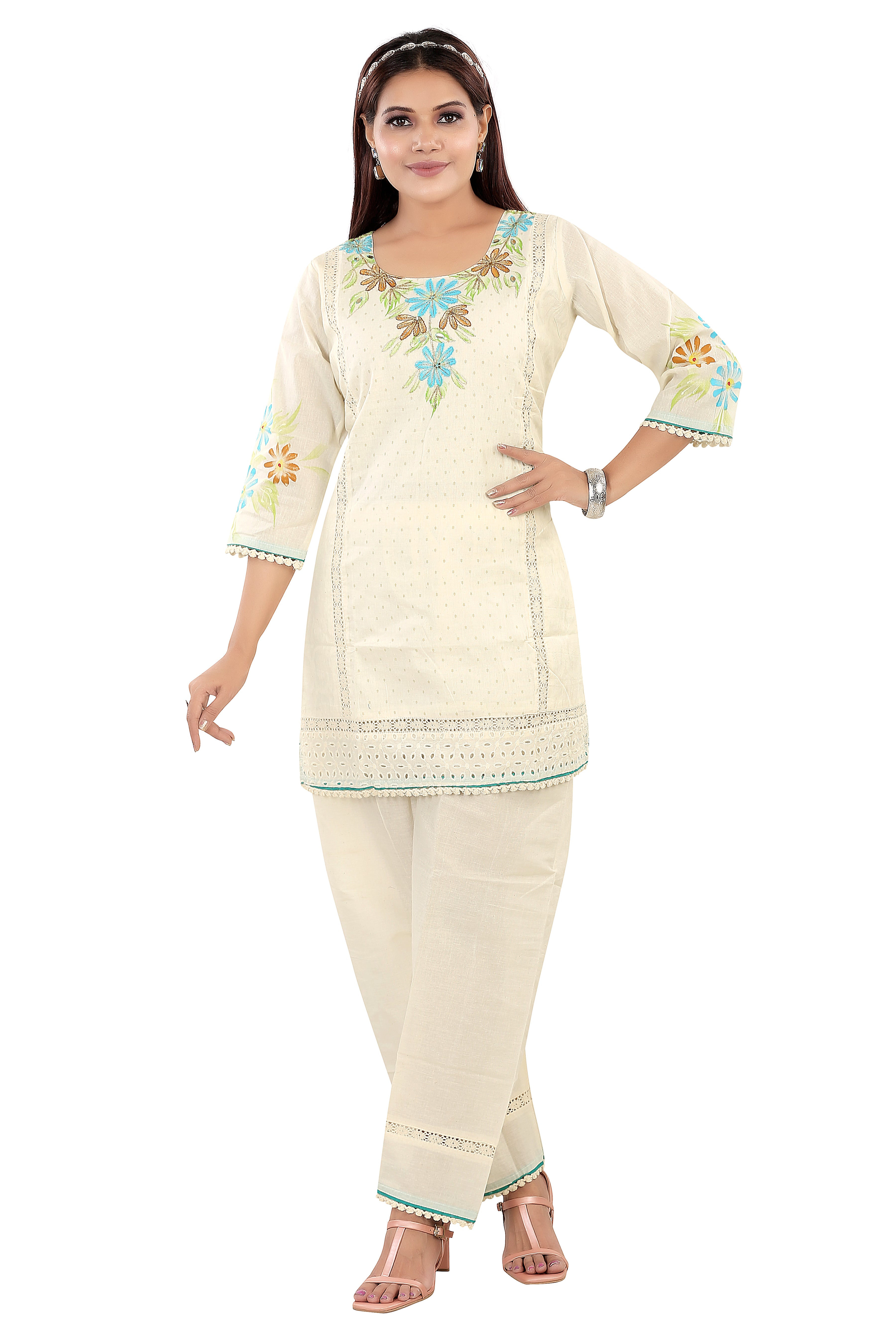 Floral EMB Kurti Set