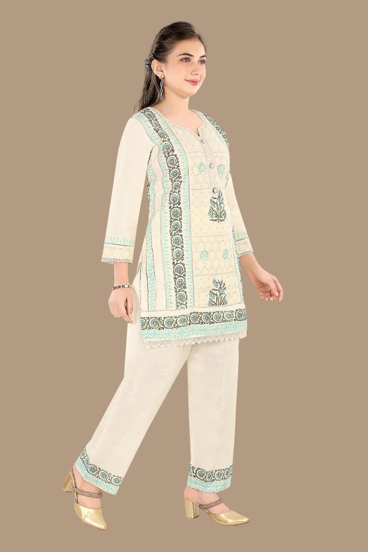 Chikankari EMB Kurti Set Cream
