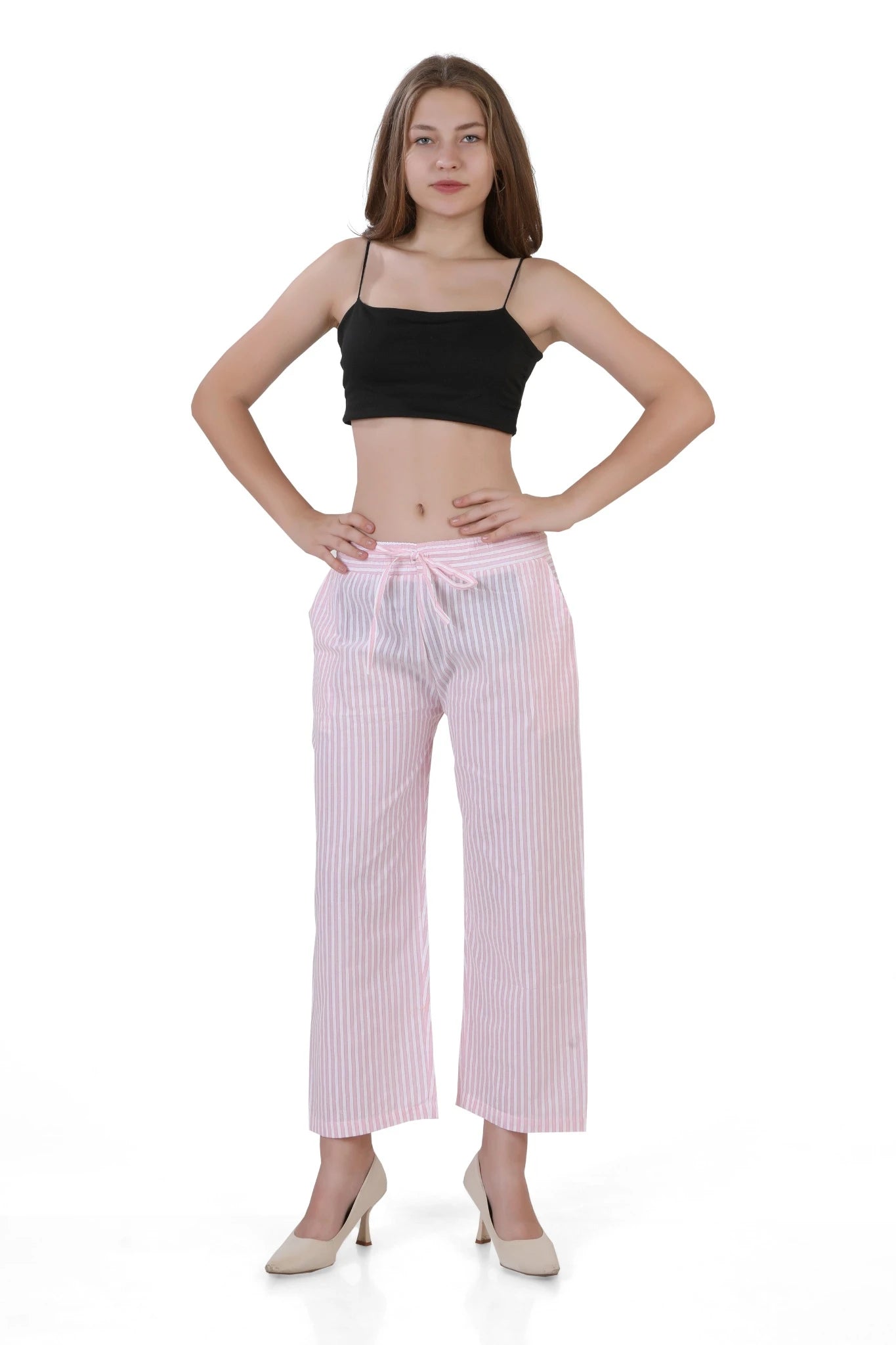 Women's Casual Striped Wide Leg Pants 3 Combo Pack