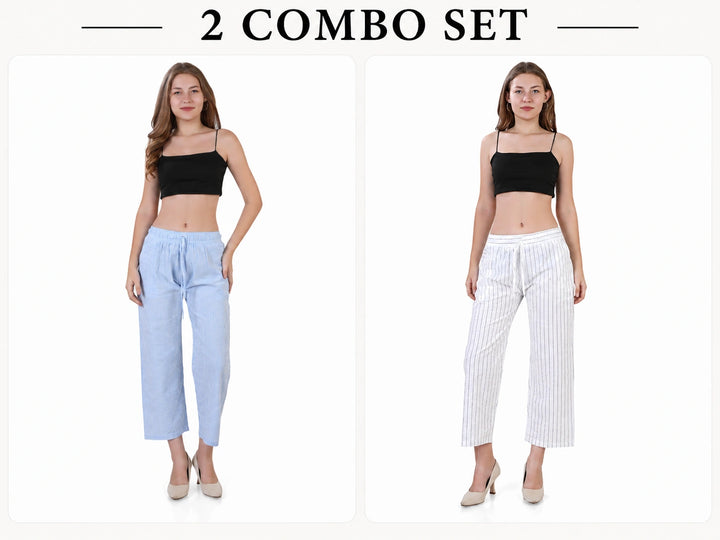 Women's Cotton Striped Pants 2 Combo Set