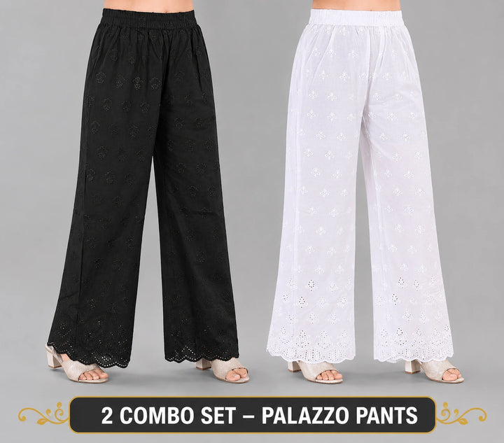 Cotton Chikankari Style Palazzo 2 Combo Pack