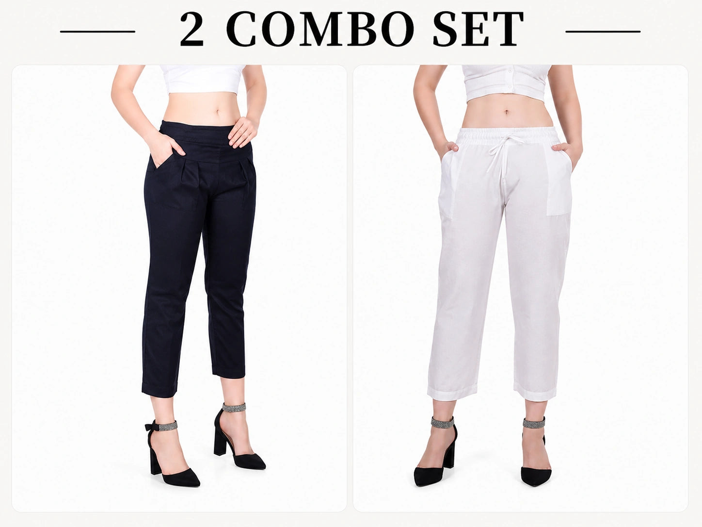 Women's Solid Straight Fit Pants 2 Combo Pack