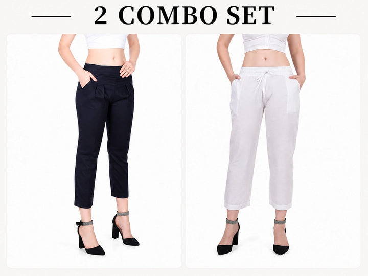 Women's Solid Straight Fit Pants 2 Combo Pack