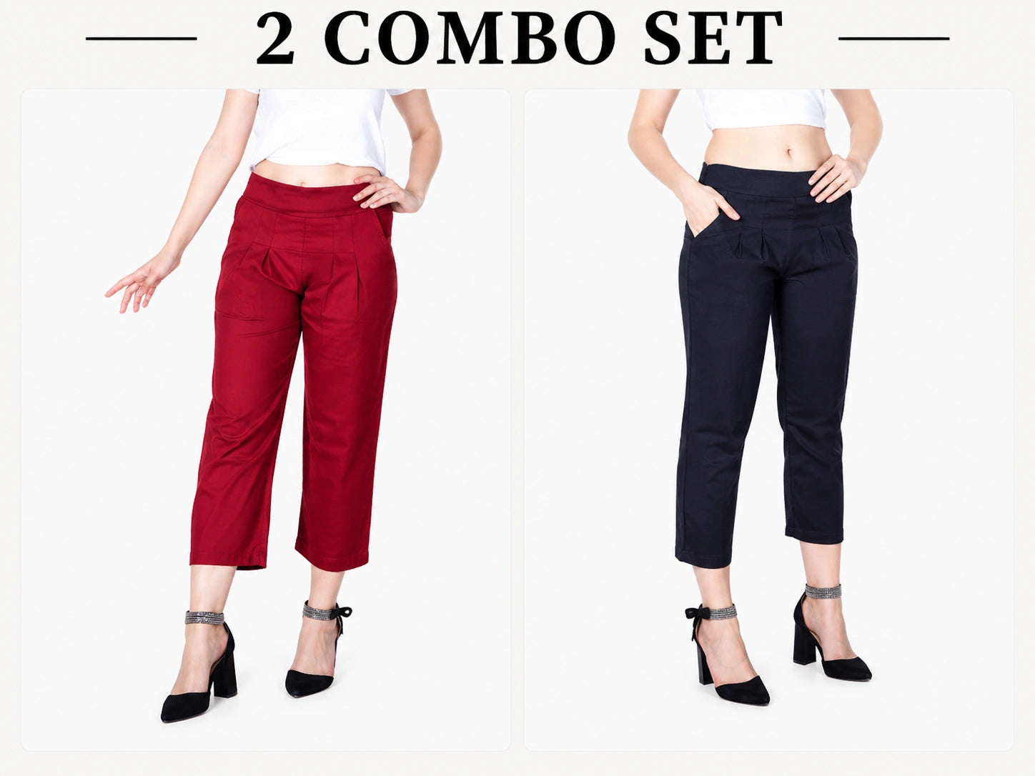 Women's Smart Casual Solid Color Pants 2 Combo Set