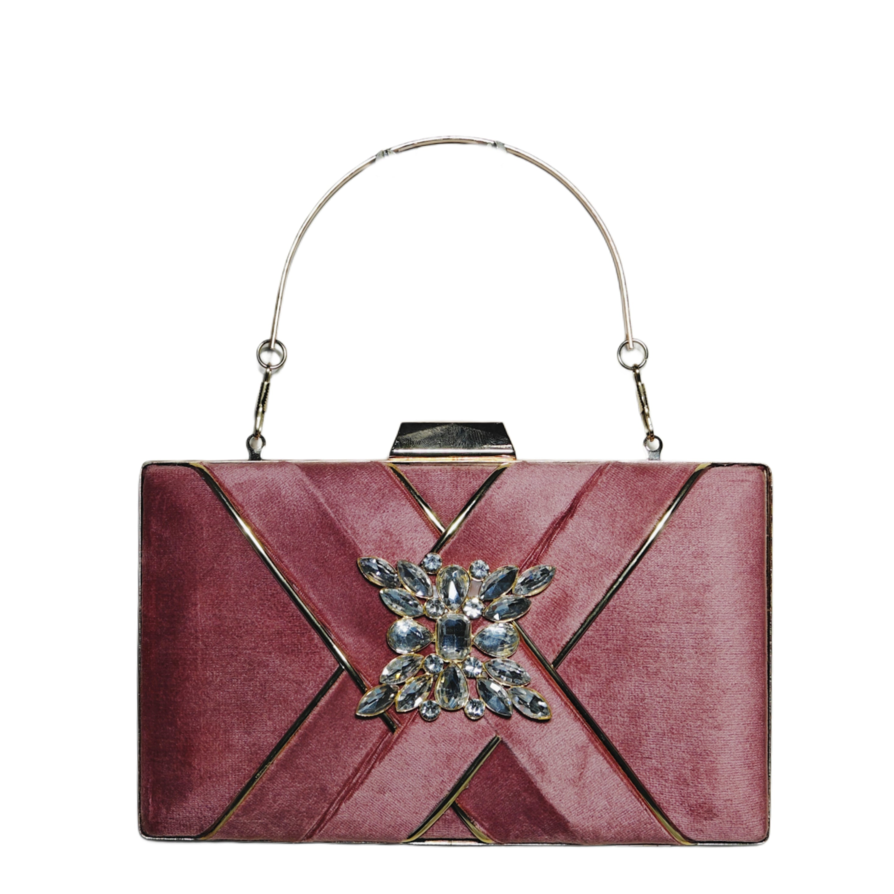 Velvet Clutch with Crystal Brooch