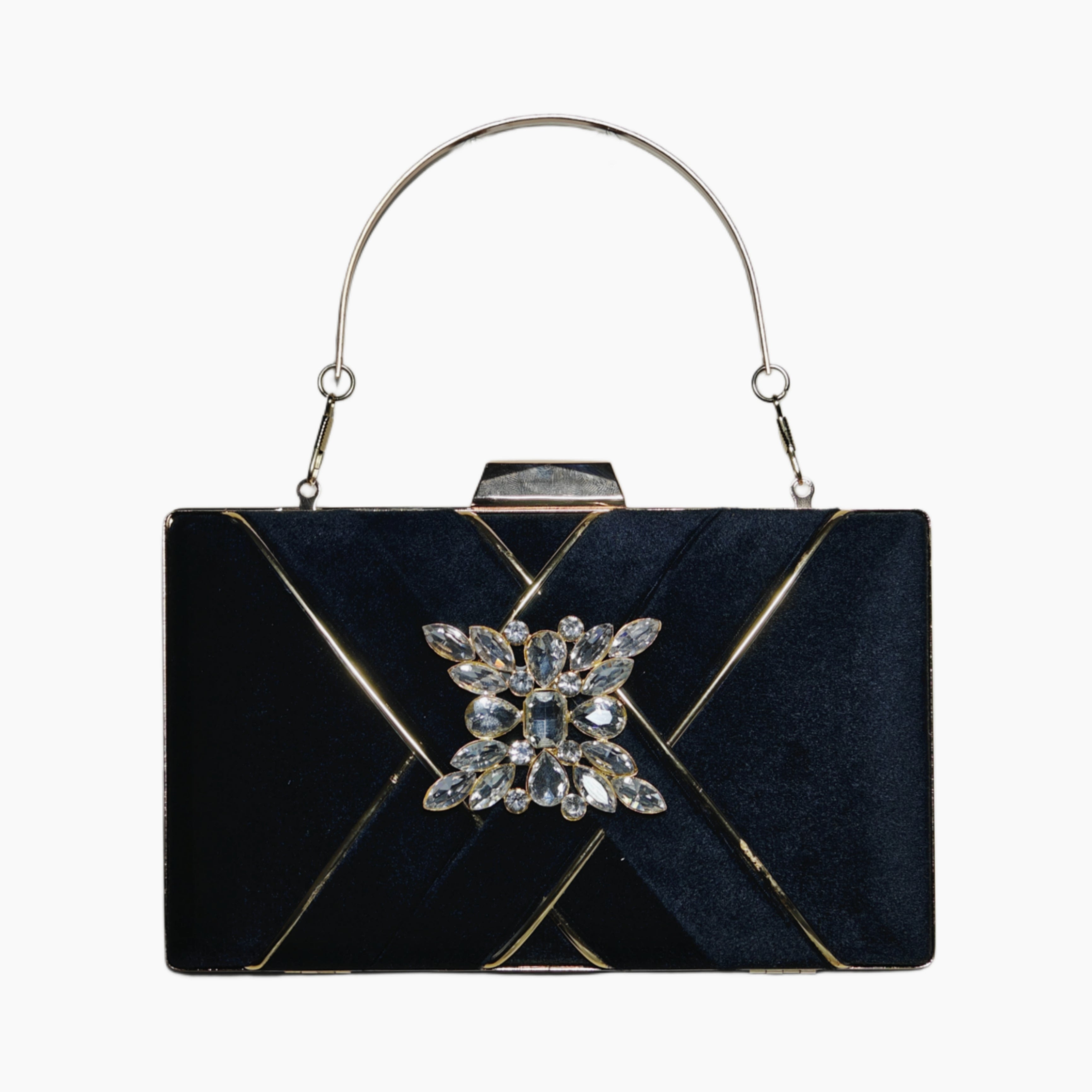 Velvet Clutch with Crystal Brooch