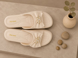 Comfortable women’s beige slipon slides by AIKAA