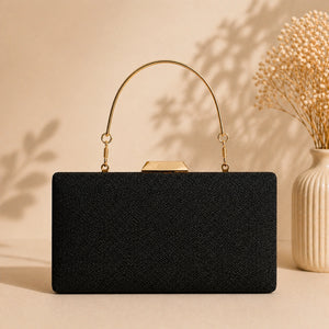 Luxury handcrafted black evening clutch with metal handle