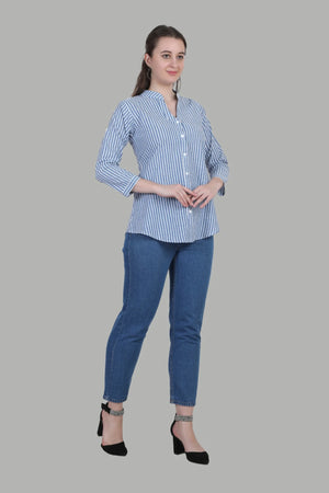AIKAA blue and white striped top for women