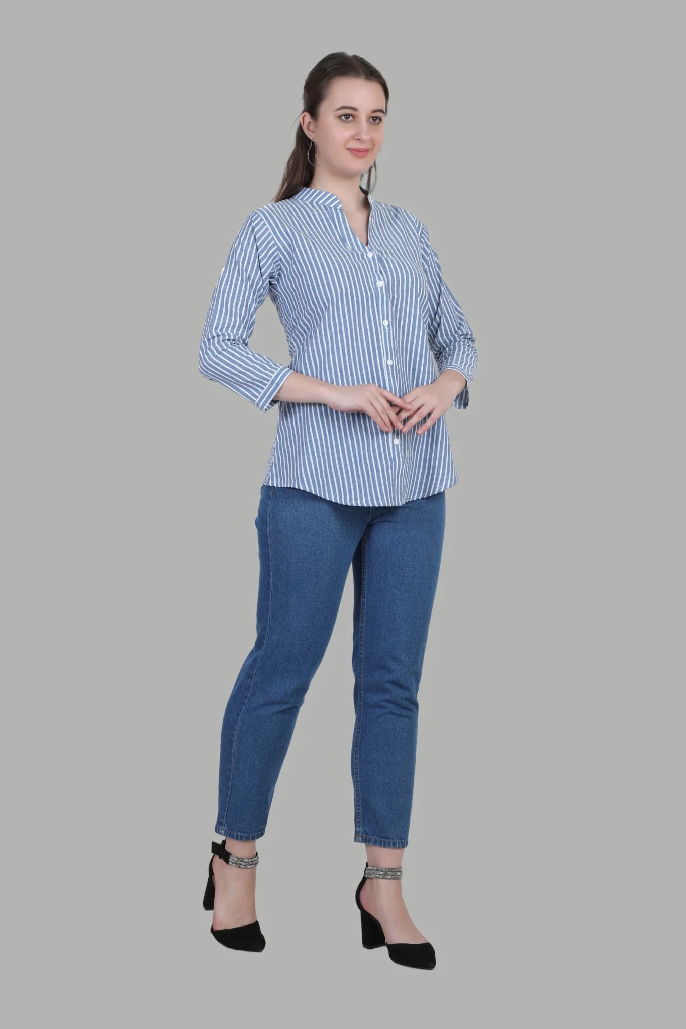 AIKAA blue and white striped top for women