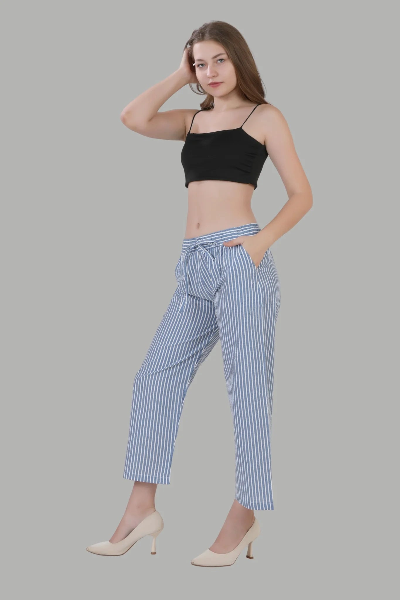 Comfortable women’s blue straight fit casual pants