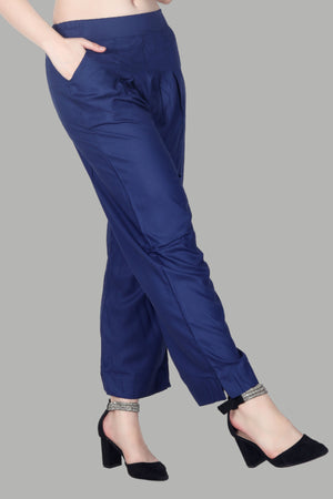 Elegant blue casual straight pants for daily wear