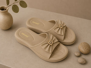 AIKAA Bow Comfort Slides in beige for women