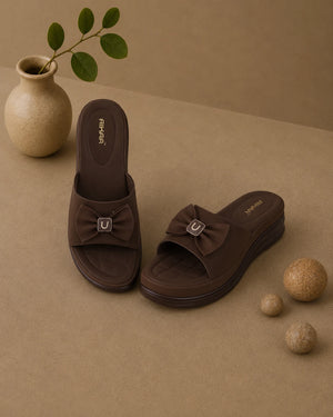 AIKAA Bow Comfort Slides in brown for women