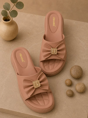 AIKAA Bow Comfort Slides in pink for women