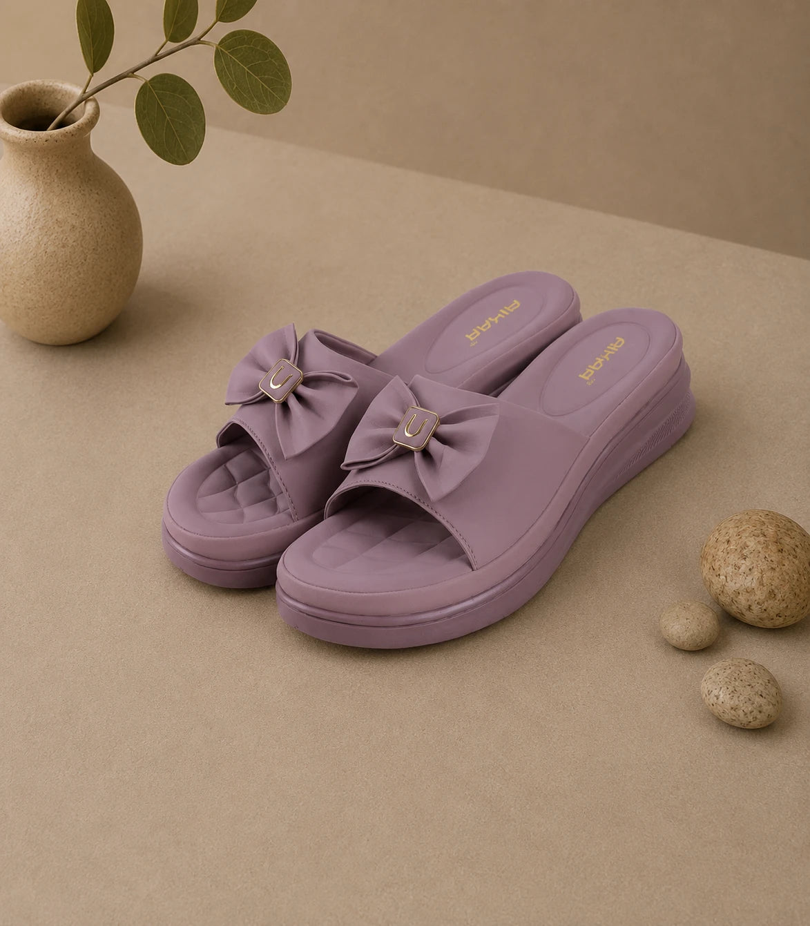 AIKAA Bow Comfort Slides in purple for women