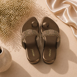 Comfortable women’s brown flat sandals by AIKAA