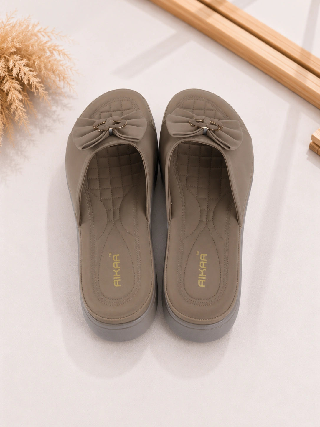 Comfortable women’s brown slipon slides by AIKAA