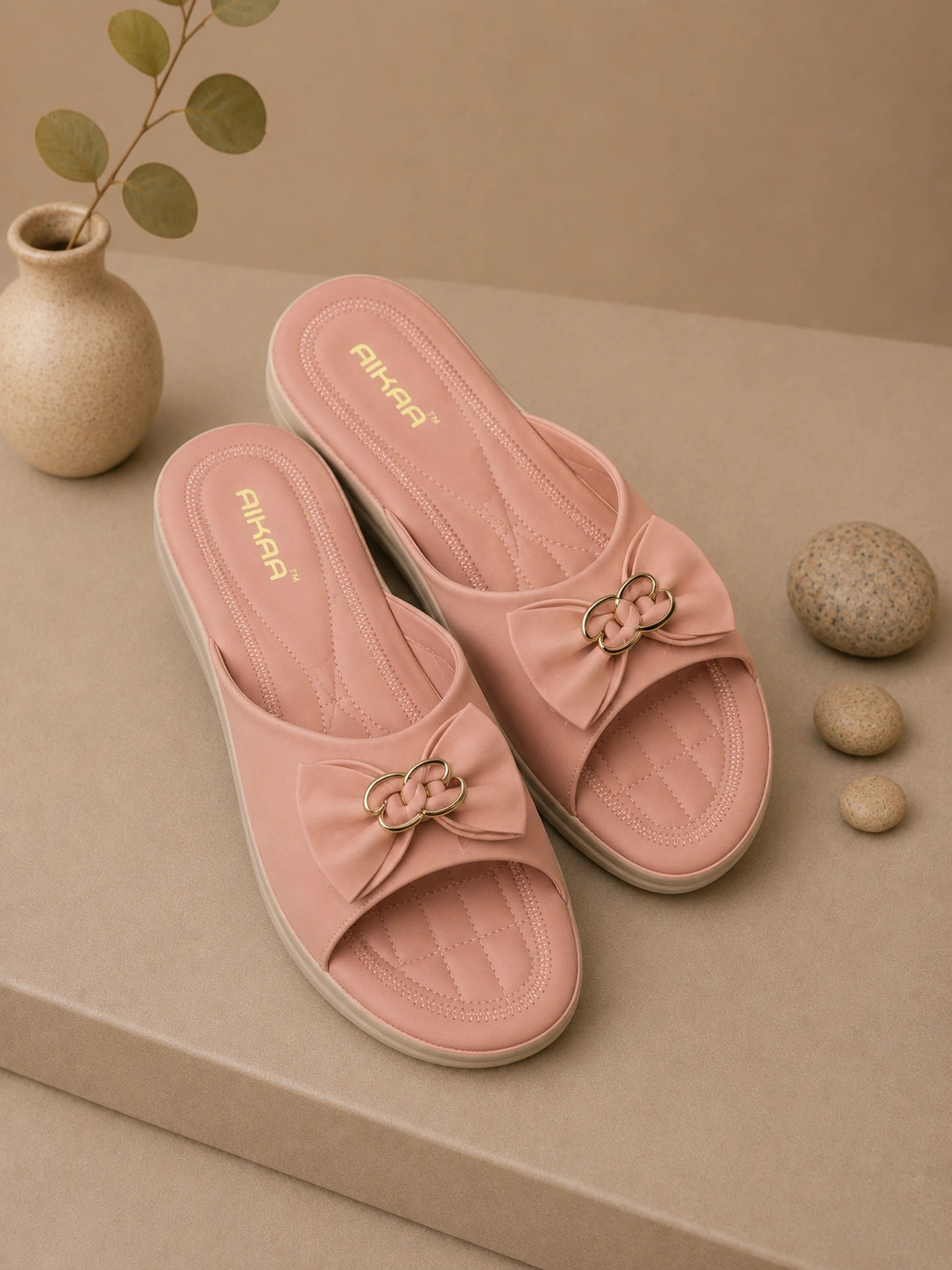 AIKAA Comfy Slides in peach for women