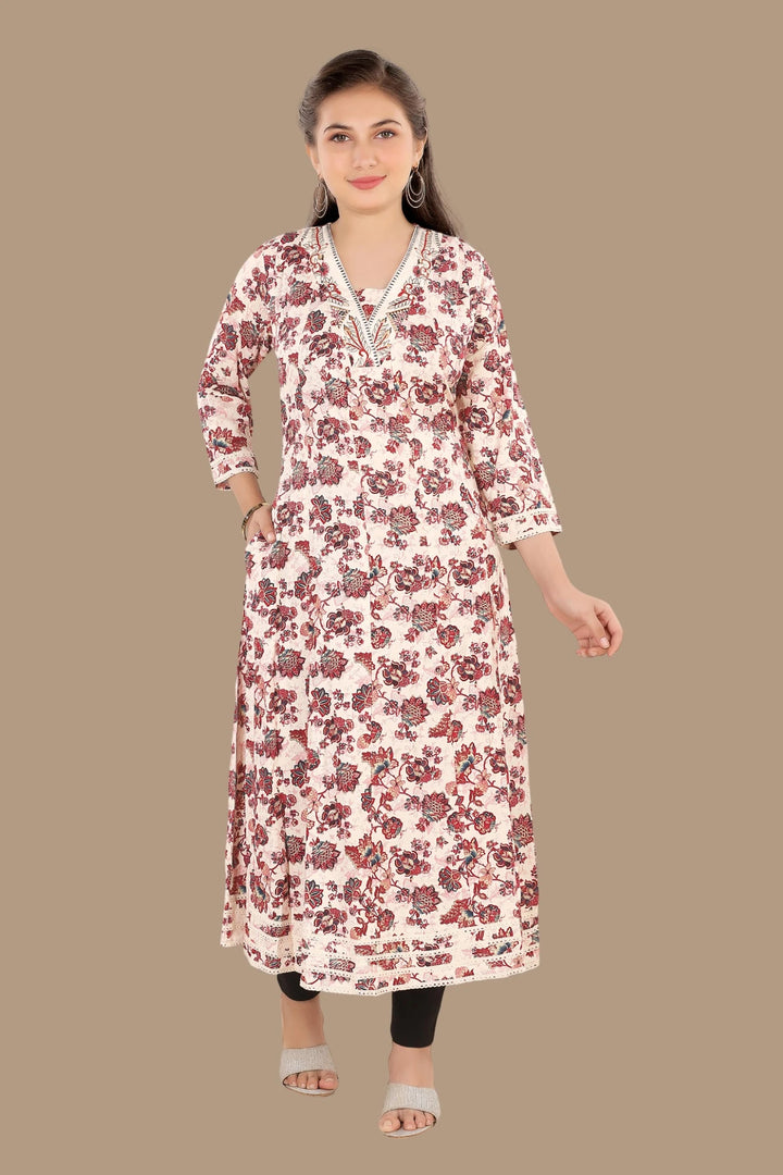 Stylish cotton slub ethnic kurti for women