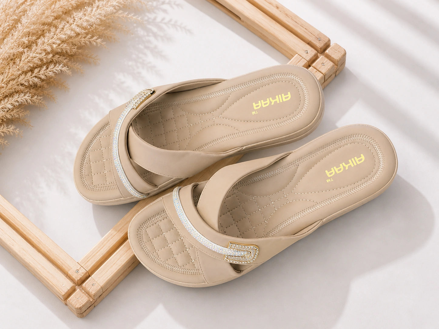 AIKAA Crystal Comfy wedges in beige for women