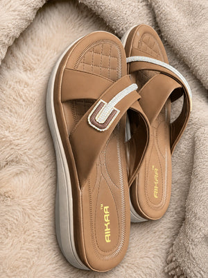 AIKAA Crystal Comfy wedges in brown for women