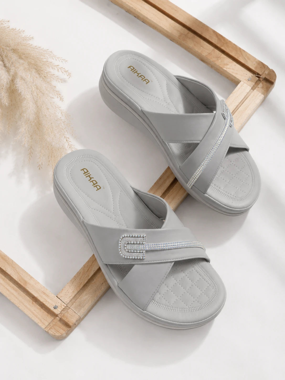AIKAA Crystal Comfy wedges in grey for women