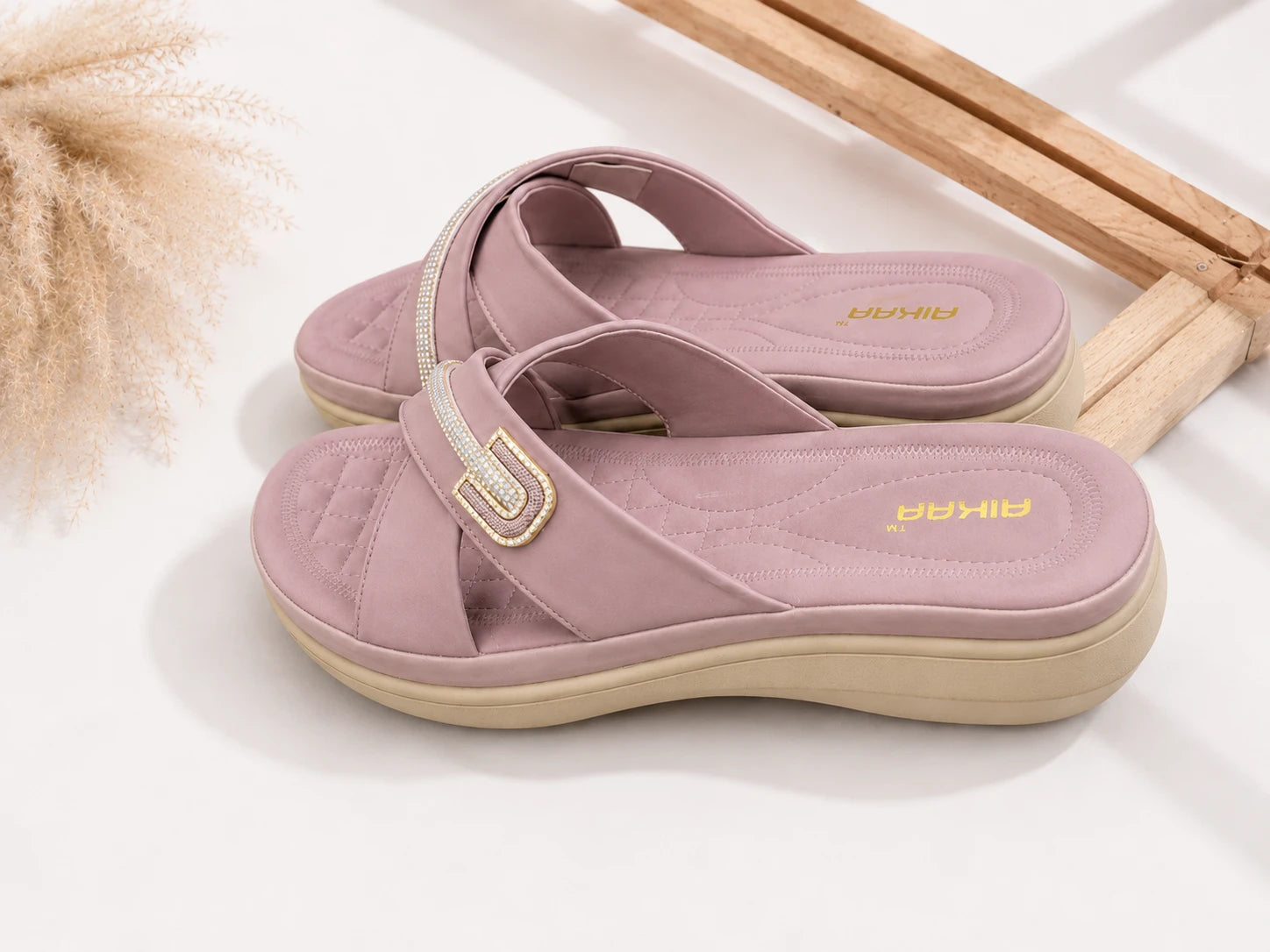 AIKAA Crystal Comfy wedges in pink for women