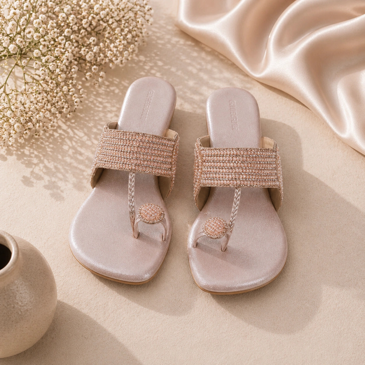 AIKAA crystal flats in light pink for women