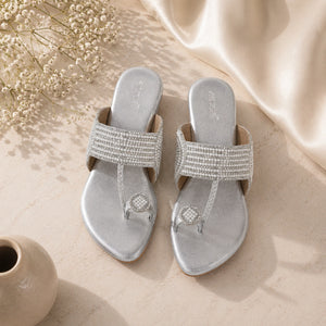 AIKAA crystal flats in silver for women