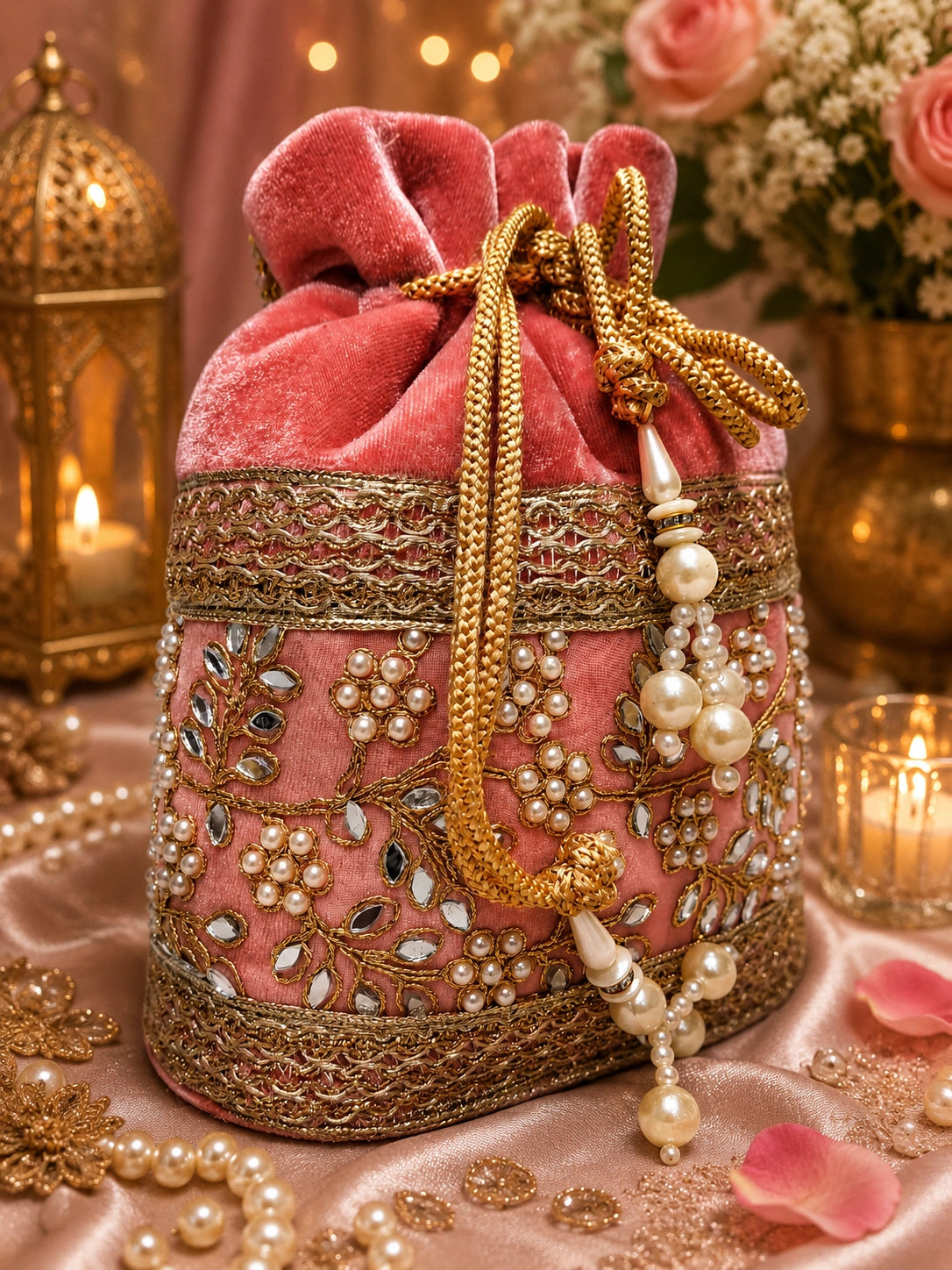 Designer wedding pouch with pearl embellishment