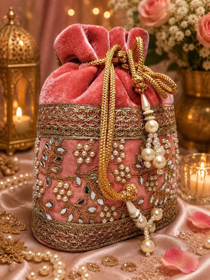 Designer wedding pouch with pearl embellishment