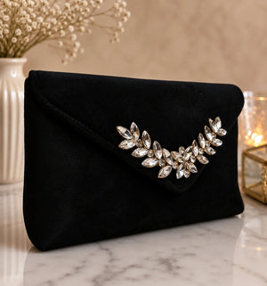 Designer velvet evening purse with crystal detailing