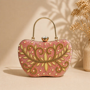 AIKAA elegant embroidered clutch with pearl and stone work in pink
