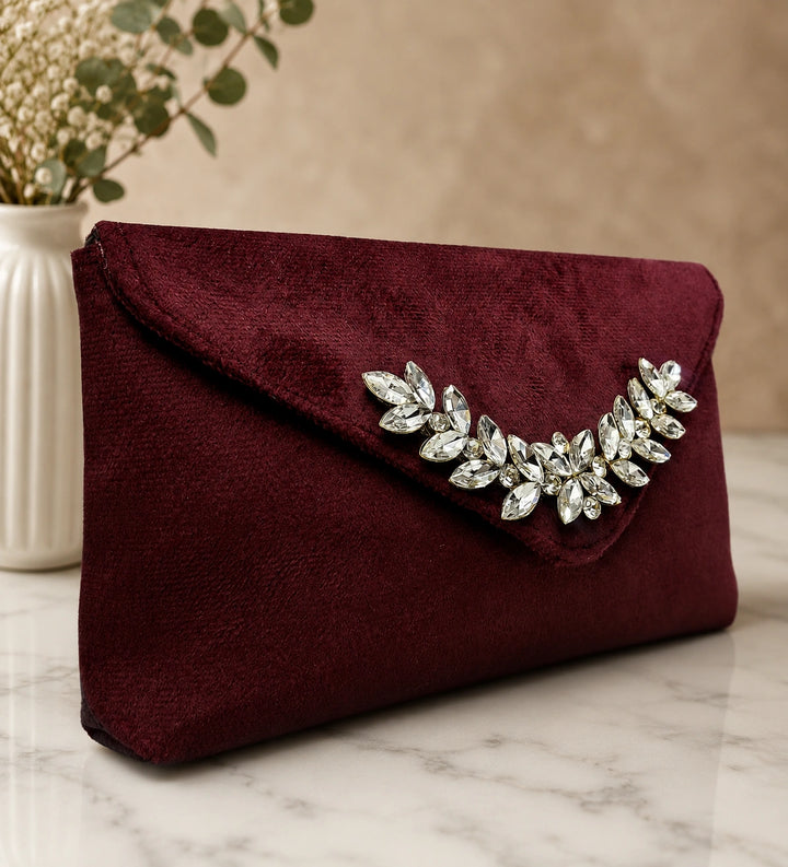 AIKAA elegant velvet clutch with crystal for women