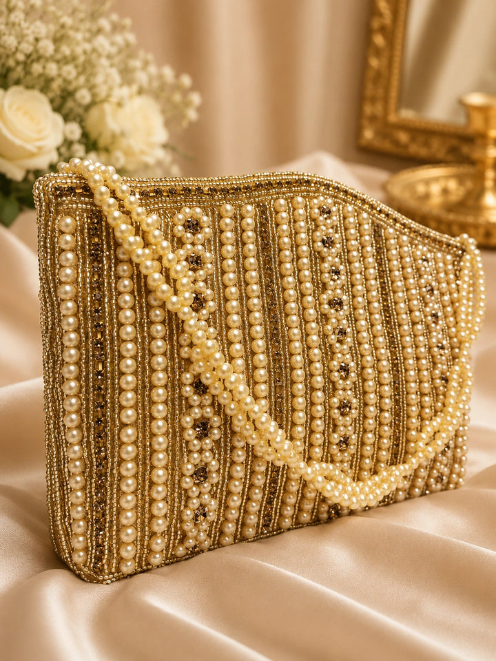 AIKAA Ethnic Pearl Shine clutch for women