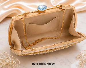 Fashion pearl hand clutch bag for women suitable for partywear, weddings, festive events, and receptions