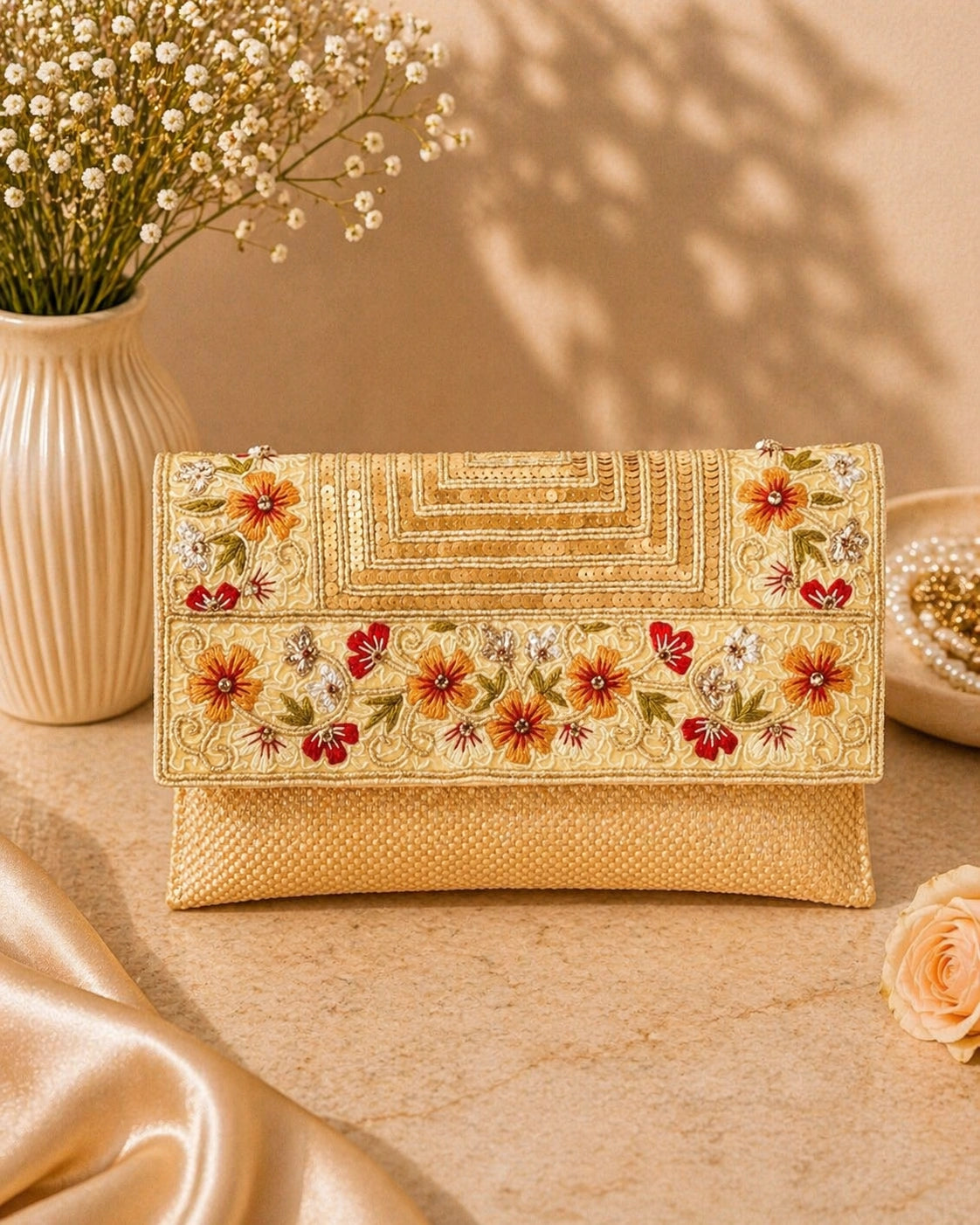 Elegant women’s floral party clutch by AIKAA