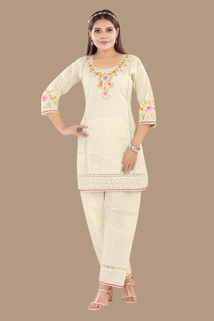 Elegant floral embroidery two piece outfit by AIKAA