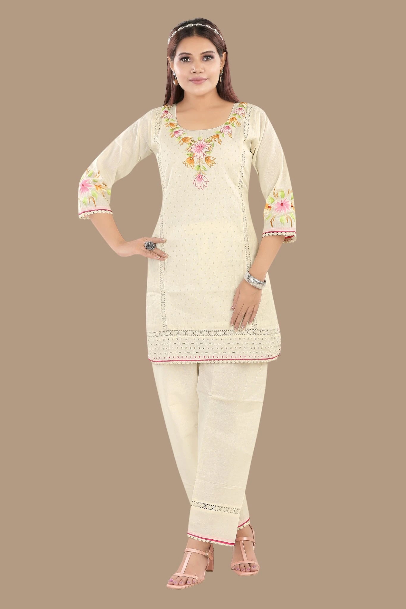 Elegant floral embroidery two piece outfit by AIKAA