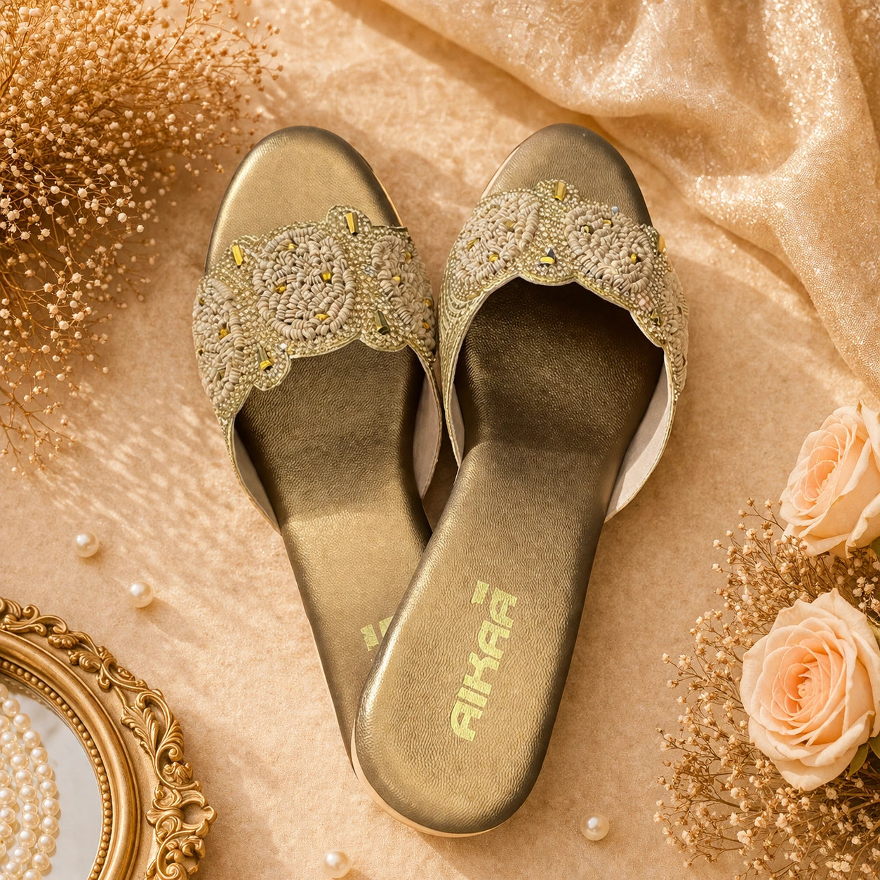 AIKAA Glow Walk gold footwear for women