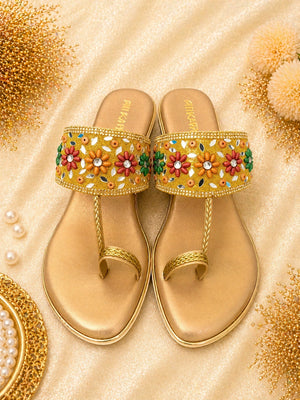 Elegant traditional gold footwear for festive wear