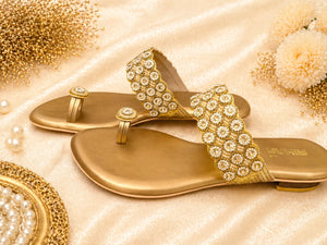 Comfortable gold slipon slides for daily wear