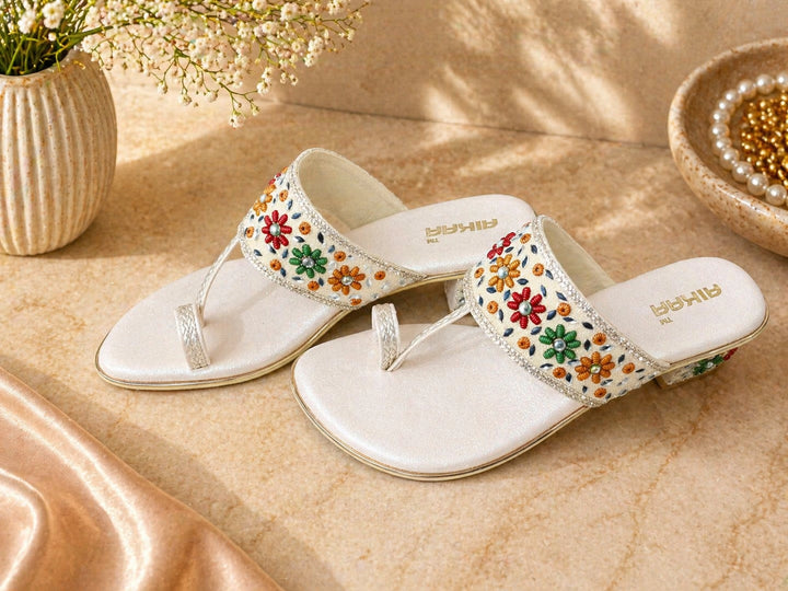 AIKAA Indian ethnic footwear in white for women