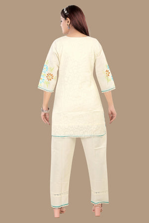 Elegant floral embroidery two piece outfit by AIKAA