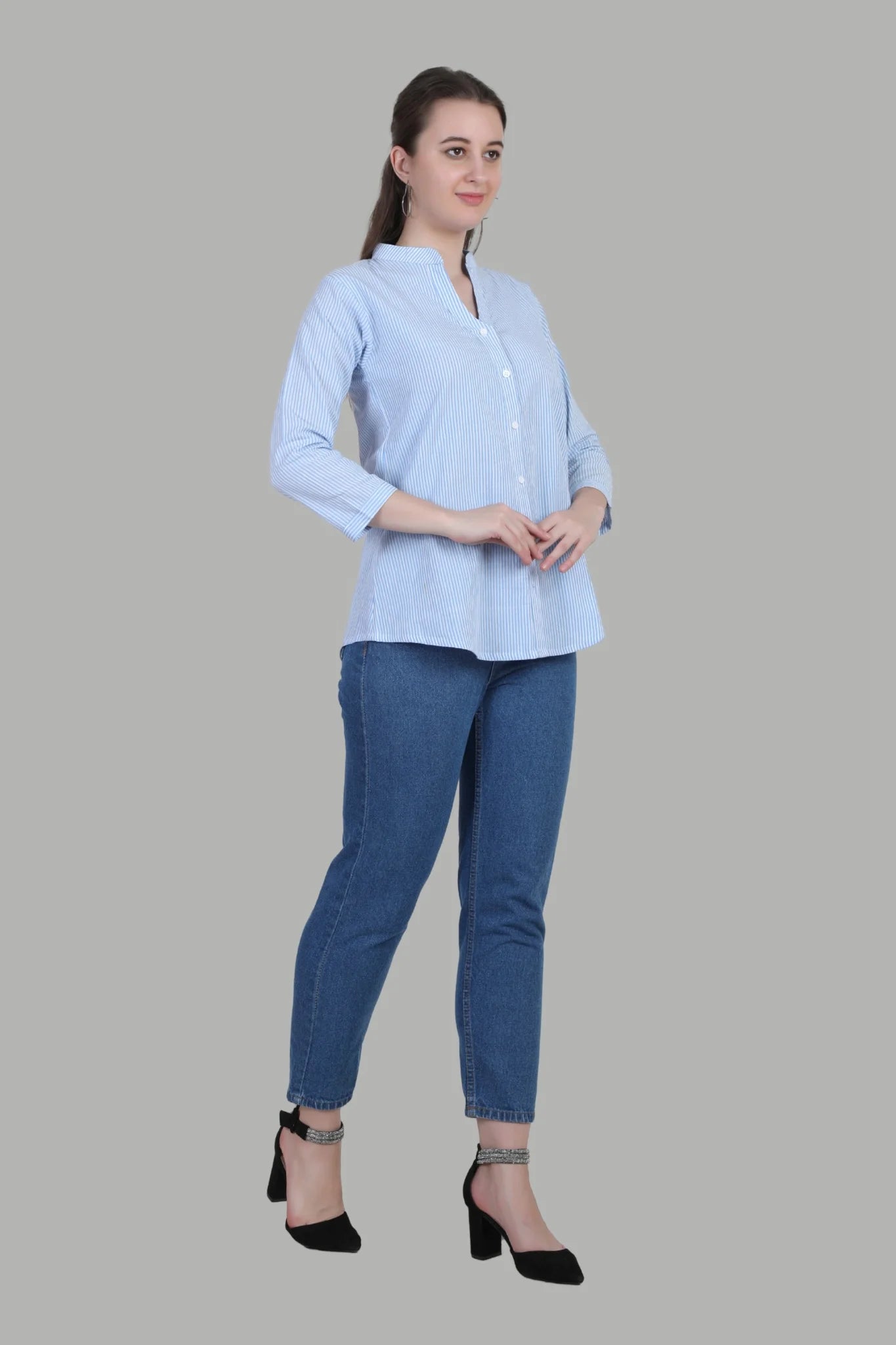AIKAA light blue striped top for women