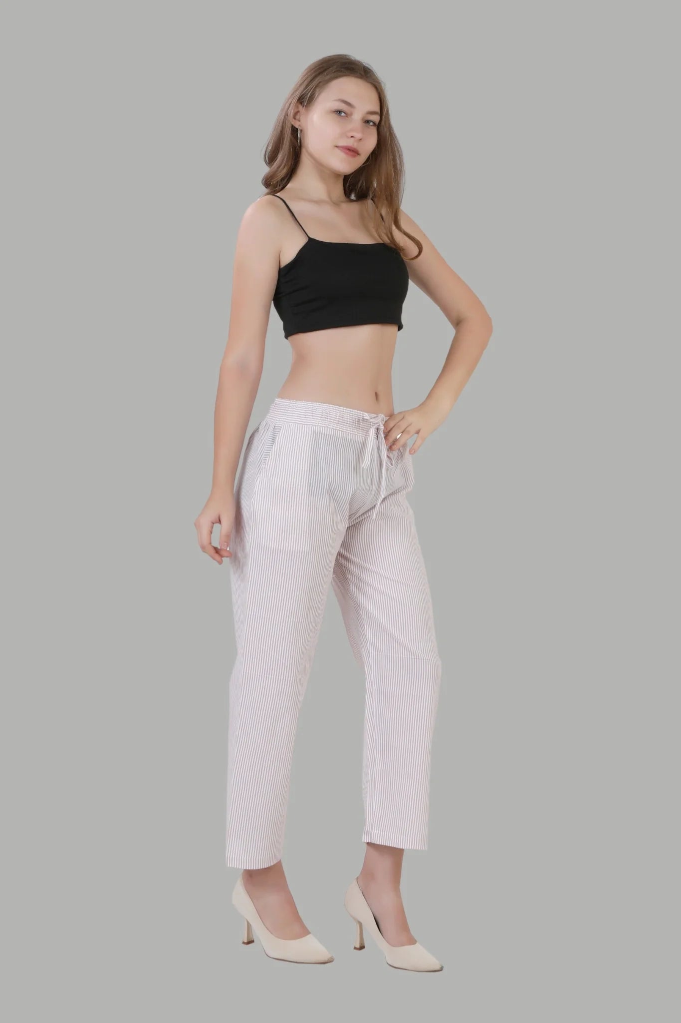 Comfortable women’s light pink straight fit casual pants