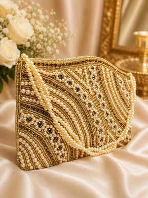 Elegant pearl embellished evening handbag for women